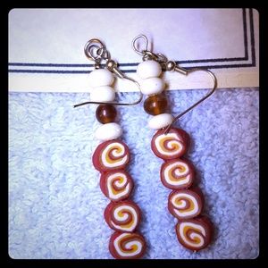 Handmade Polymer Clay Brown/White dangle earrings